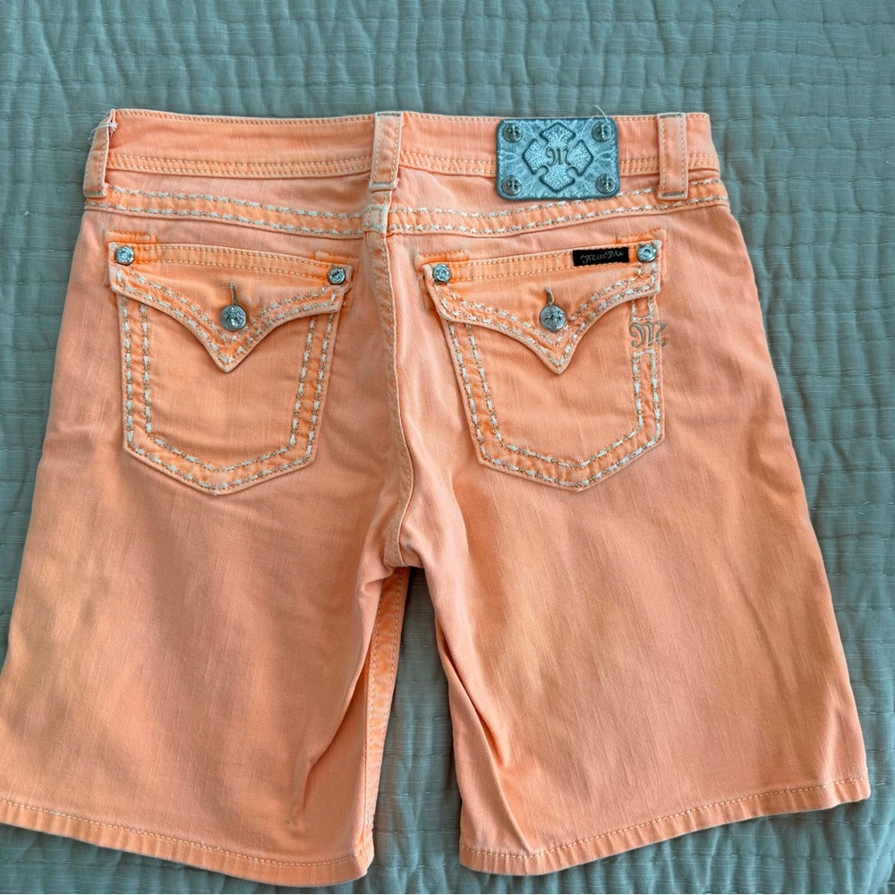 Miss Me Orange Denim Shorts with Embellished Pockets